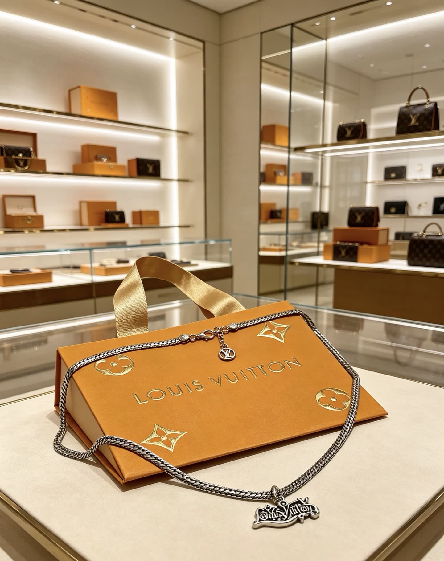 Louis Vuitton Silver Chain with Logo Pendant